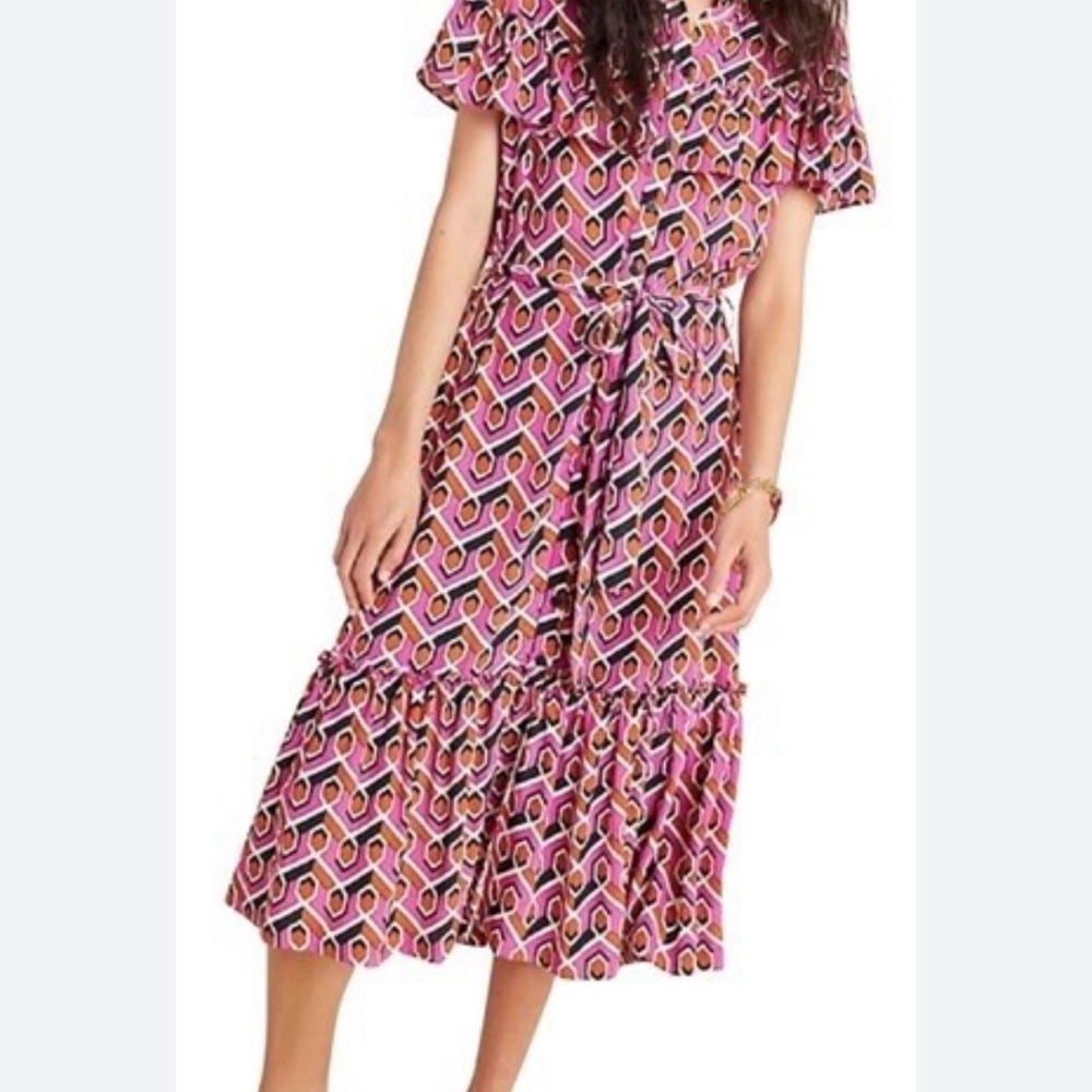 Corey Lynn Calter Anthropologie Graphic Pink and Black Maxi Dress